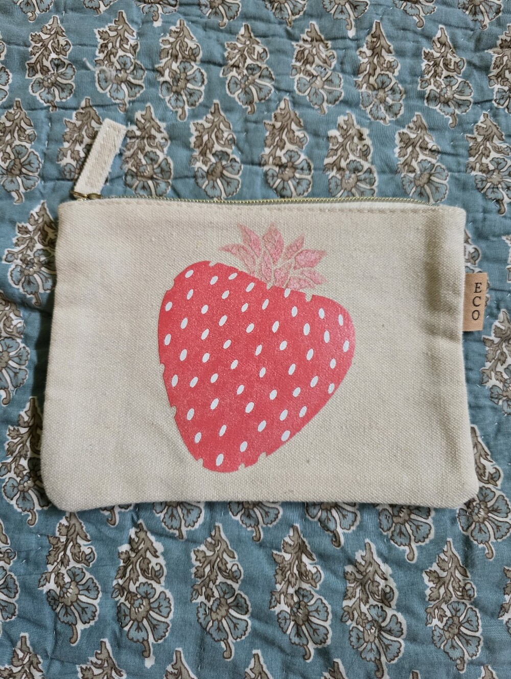 LOF Eco Cotton Canvas Strawberry Zippered Pouch - Like New